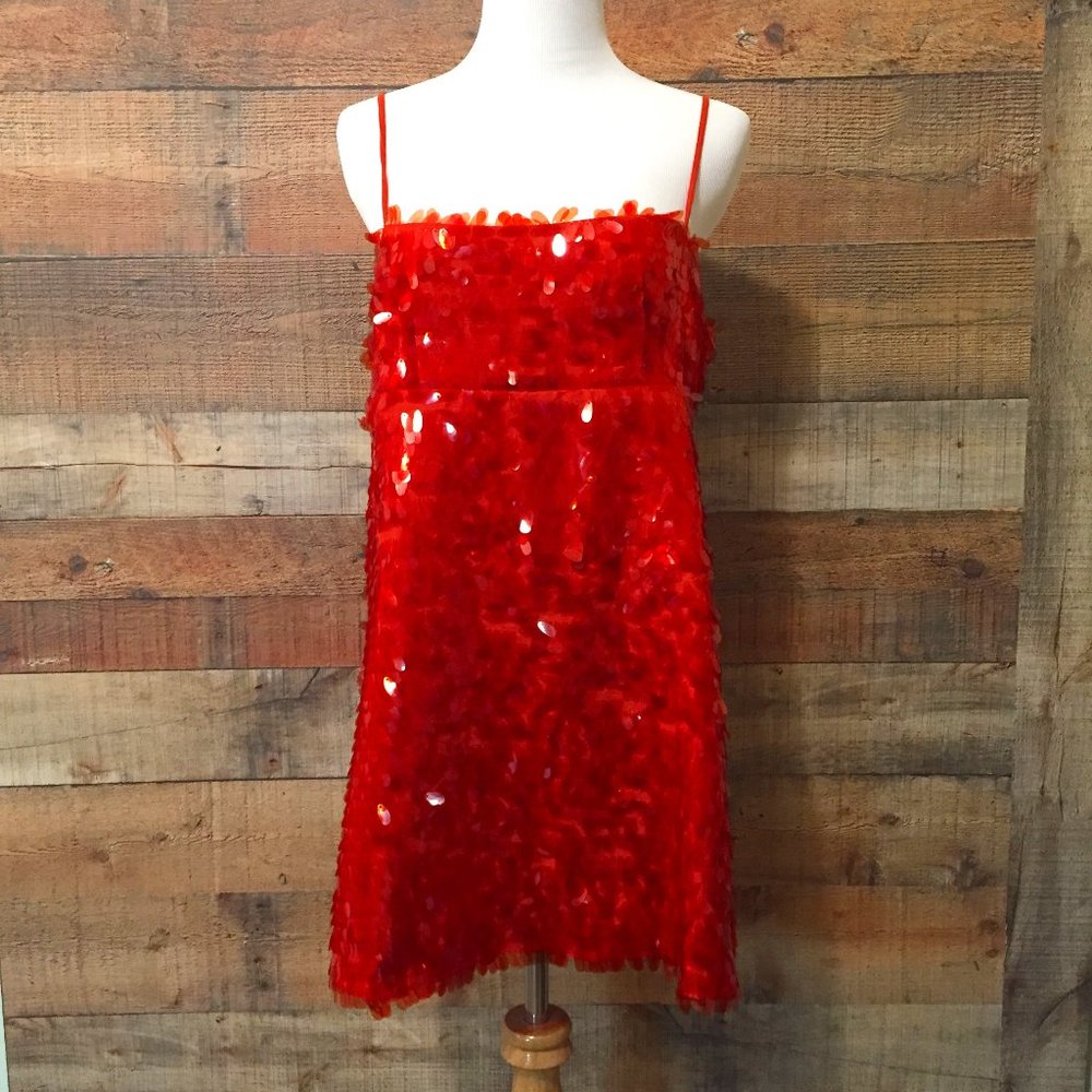 Zara Woman Red Paillette Mini Dress Spaghetti Strap Size M